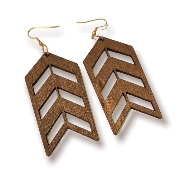 Wood Arrow Earrings Geometric Dangle Native Bohemian Gypsy Western Jewelry NEW - Picture 4 of 4